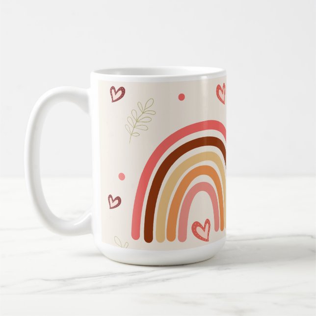 Caneca De Café Modern Boho Rainbow Bolinhas Love and Harts (Esquerda)