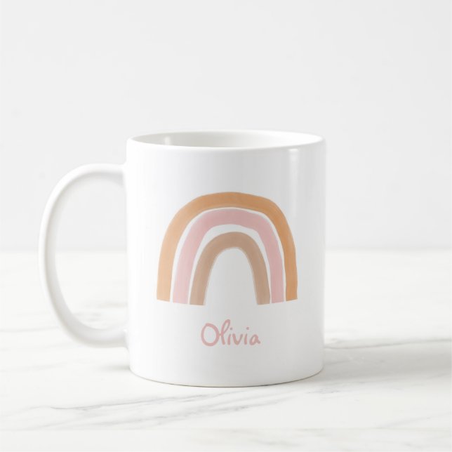 Caneca De Café Modern Boho Rainbow Name Mug (Esquerda)