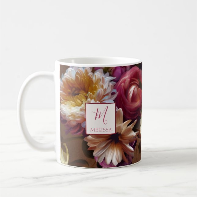 Caneca De Café Modern Bold Rustic Floral | Monogram Gift (Esquerda)