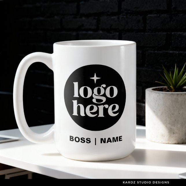 Caneca De Café Modern Branded Logo Employee Coffee Mug (Mug shown in 15 oz. Add your logo and name, website, or tagline. Choose size and mug style.)
