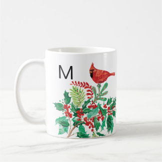 Caneca De Café Modern Cardinal Holly Monogram Classic Mug, 11 oz