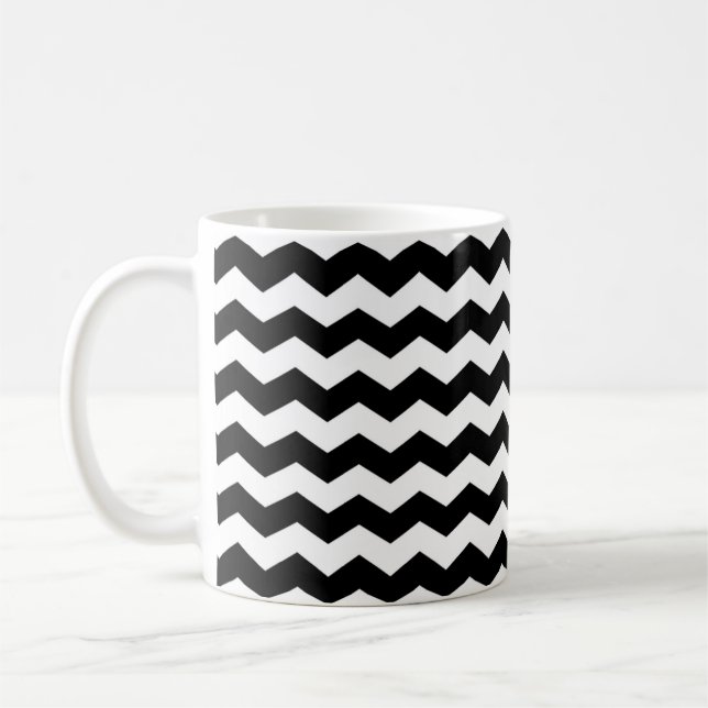 Caneca De Café Modern Chevron ZigZag Black and White Pattern Mug (Esquerda)