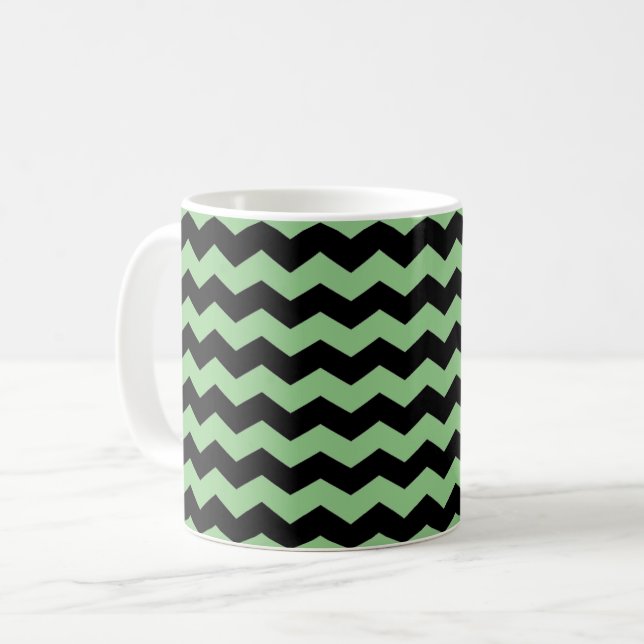 Caneca De Café Modern Chevron ZigZag Preto e Verde Claro (Frente Esquerda)