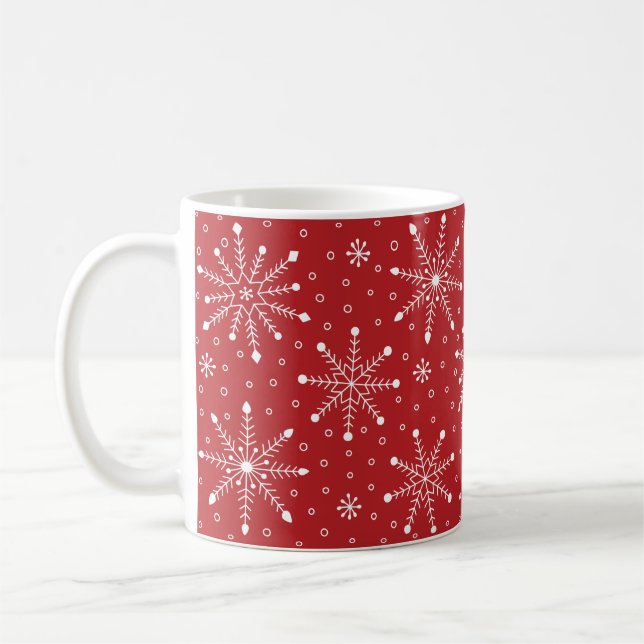Caneca De Café Modern Christmas Snowflake Red and White Festive (Esquerda)