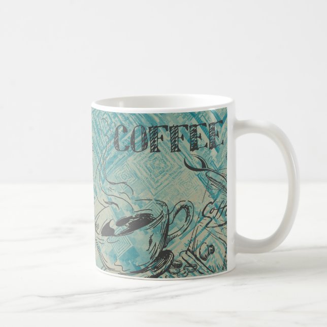 Caneca De Café Modern Coffee Art Sketch Blue (Direita)
