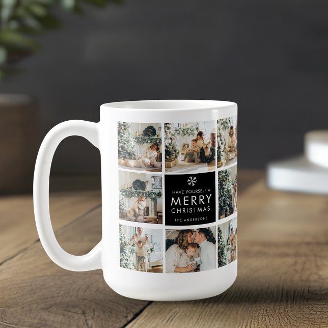 Caneca De Café Modern Collage “Merry Christmas” Multi Photo | (Criador carregado)