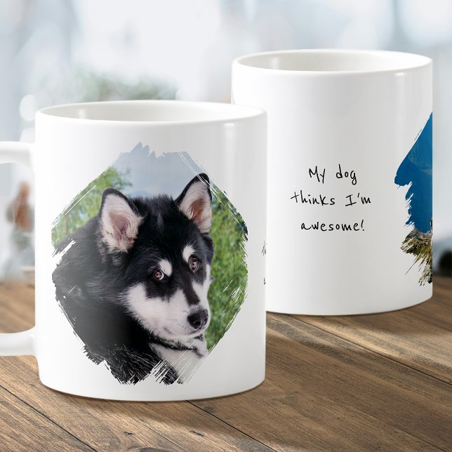 Caneca De Café Modern Custom 2 Photo Paint Brushstroke Dog (Criador carregado)