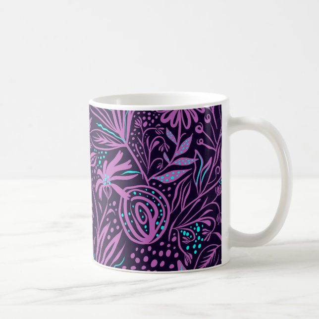 Caneca De Café Modern Dark Purple Floral Pattern (Direita)