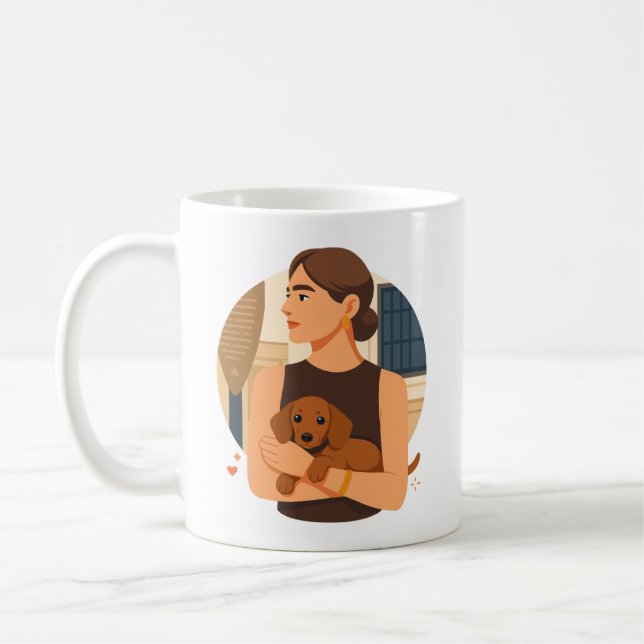 Caneca De Café Modern Dog Mom Aesthetic With Cute Puppy (Esquerda)