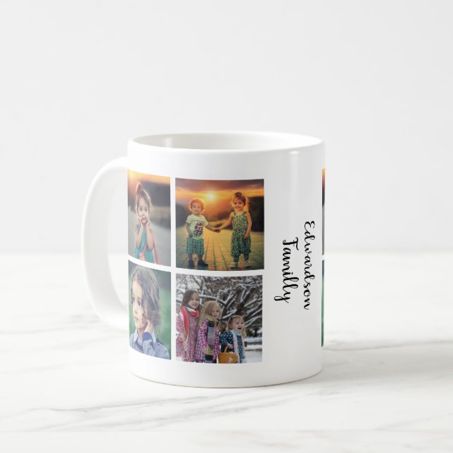 Caneca De Café Modern family photo collage monogram name (Frente Esquerda)