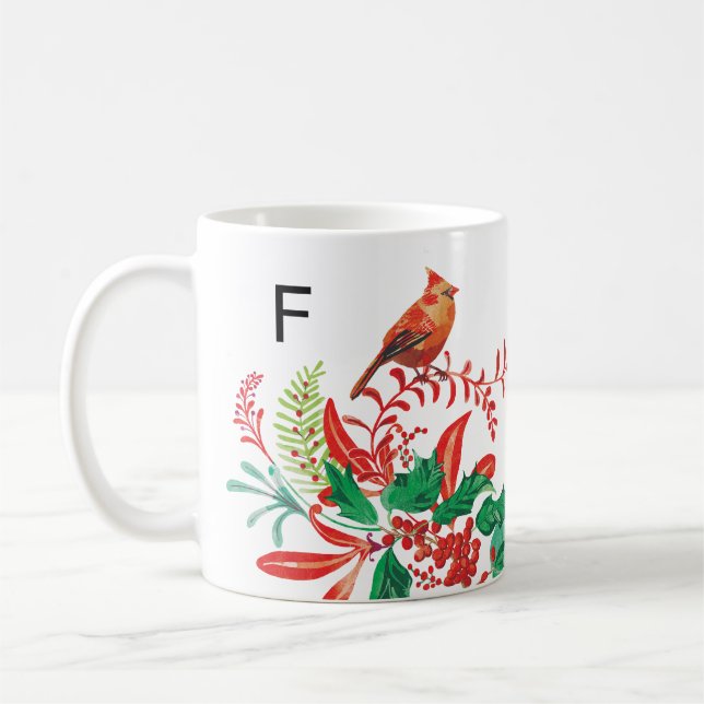 Caneca De Café Modern Female Cardinal Holly Custom Monogram Mug (Esquerda)