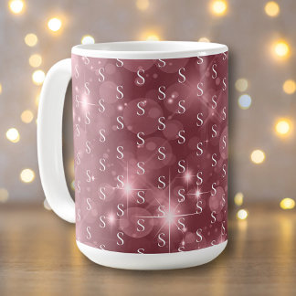 Caneca De Café Modern Girly Monograma Dusky Rosa Sparkle