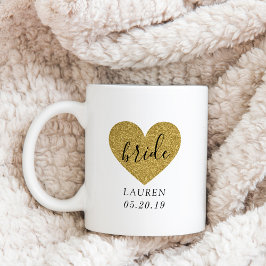 Caneca De Café Modern Gold Heart Personalized Bride