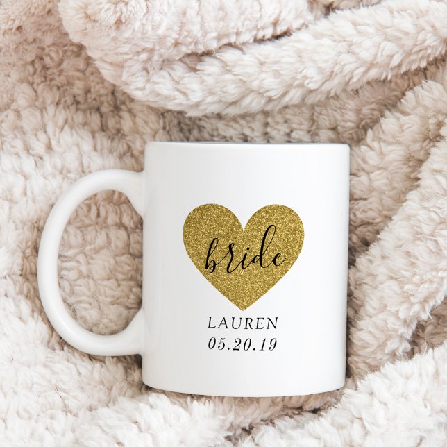 Caneca De Café Modern Gold Heart Personalized Bride (Criador carregado)