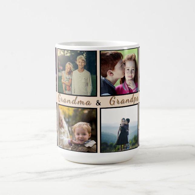 Caneca De Café Modern Grandma & Grandpa – Custom 8-Photo Mug (Centro)