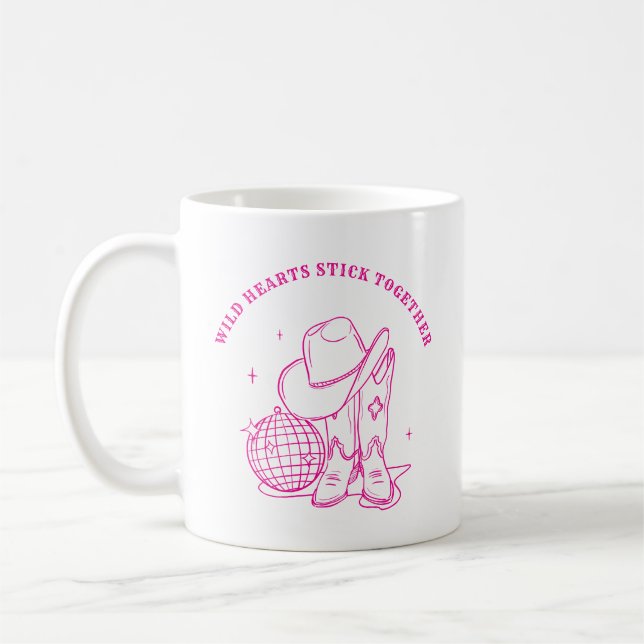 Caneca De Café Modern Hot Pink Western Disco Best Friends Quote (Esquerda)