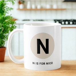 Caneca De Café Modern Initial Mug – “N is for [Name]” Design