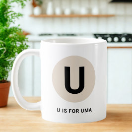 Caneca De Café Modern Initial Mug – “U is for [Name]” Design