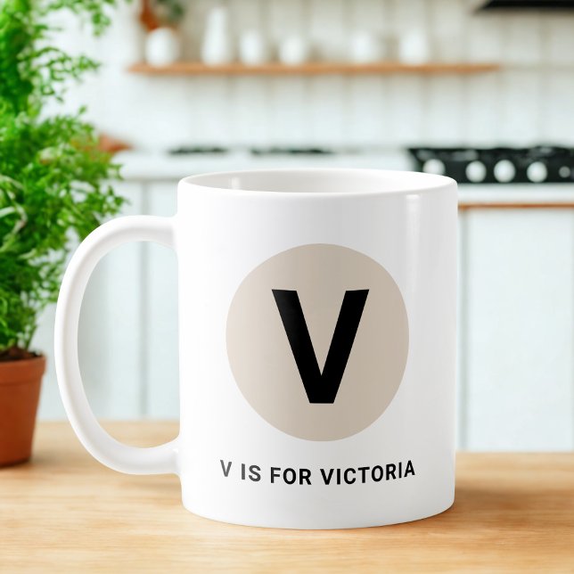 Caneca De Café Modern Initial Mug – “V is for [Name]” Design (Criador carregado)