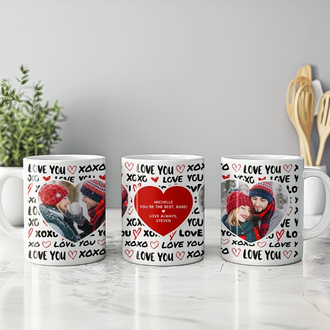 Caneca De Café Modern Love You 2 Heart Photos & Personal Message (Criador carregado)