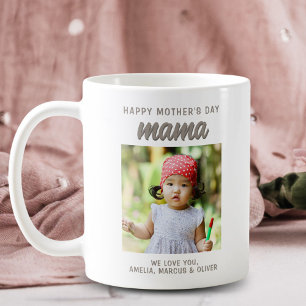 Caneca De Café Modern Mama Crianças Foto Feliz Dia das Mães 
