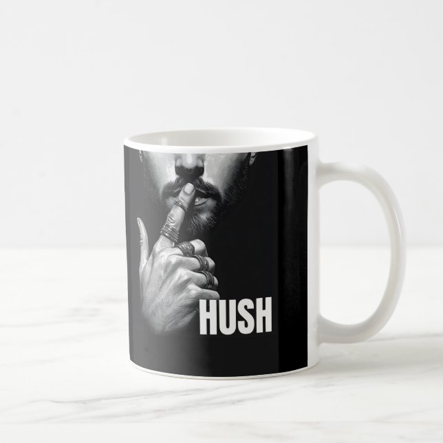 Caneca De Café Modern Man Shushing Gesture HUSH Graphic (Direita)