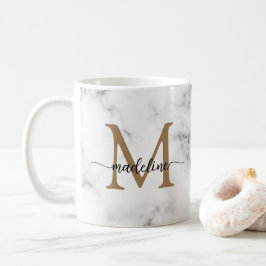 Caneca De Café Modern Marble Gold Girly Script Monogram