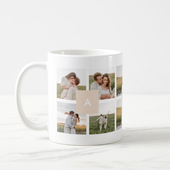 Caneca De Café Modern Minimal 10-Photo Collage Couple Initials (Esquerda)