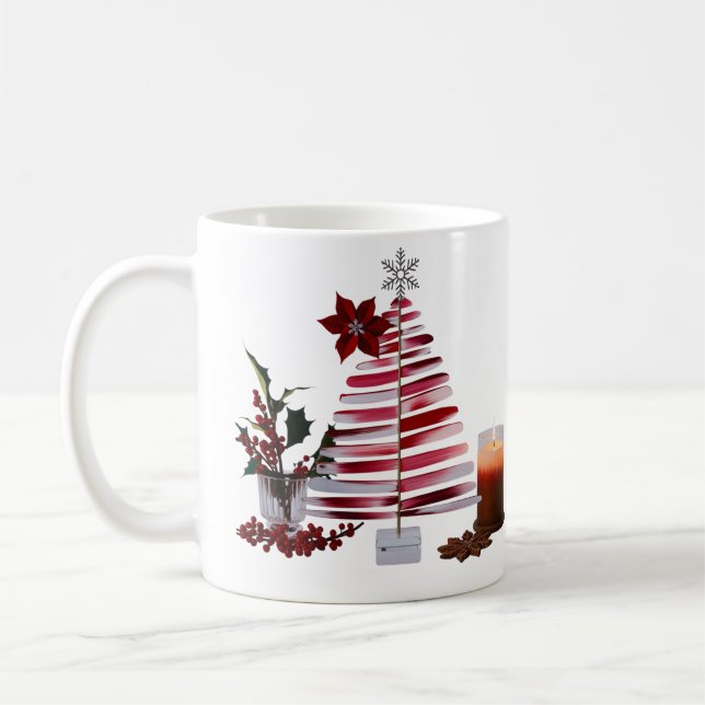 Caneca De Café Modern Minimalist Red Brush Stroke Christmas Tree  (Esquerda)