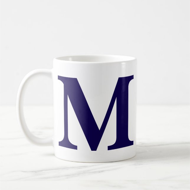 Caneca De Café Modern Monogram Initial Modern Blue Coffee Mug  (Esquerda)