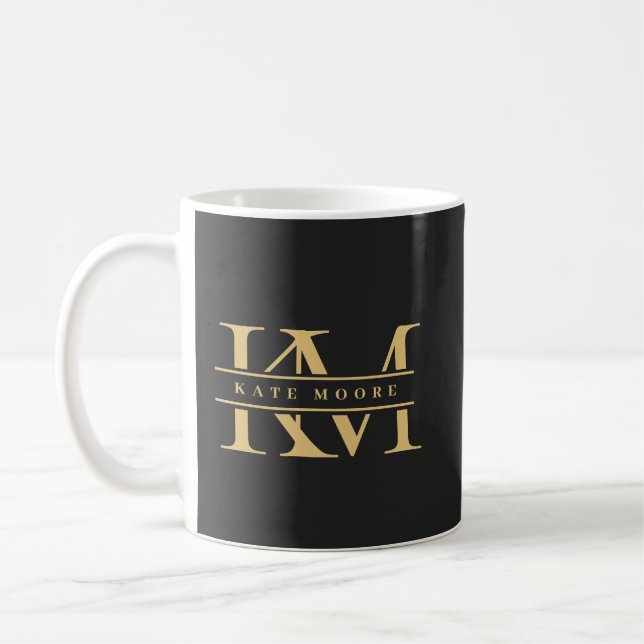 Caneca De Café Modern Monogram Initials Professional Black Gold (Esquerda)