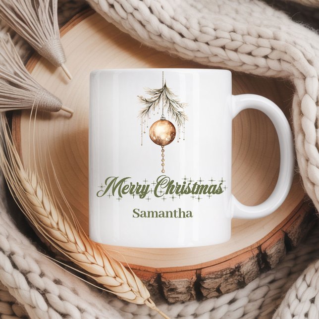 Caneca De Café Modern neutral script Nordic look custom name Xmas (Modern neutral script Nordic look custom name Christmas mug

)