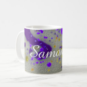 Caneca De Café Modern Paint Splatters Purple Yellow Abstrato