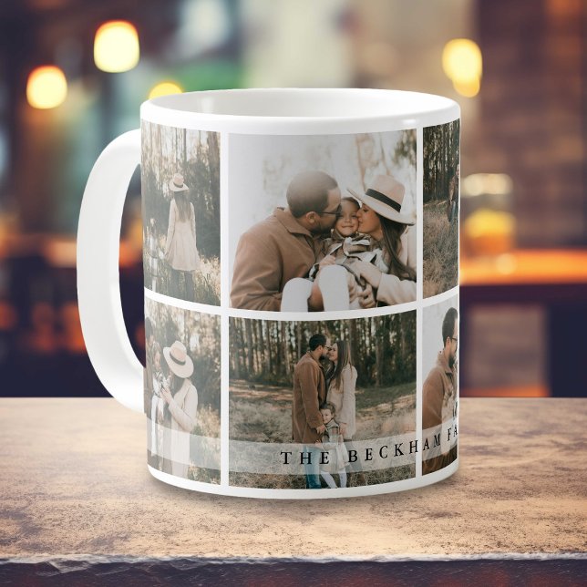 Caneca De Café Modern Personalized Family Photo Collage Custom (Criador carregado)