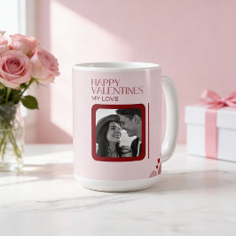 Caneca De Café Modern Photo Red & Pink Happy Valentines Gift 