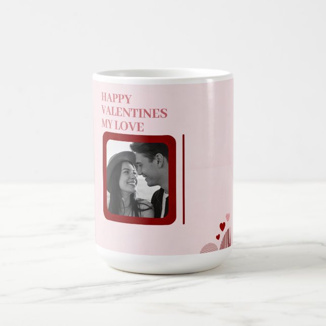 Caneca De Café Modern Photo Red & Pink Happy Valentines Gift  (Centro)