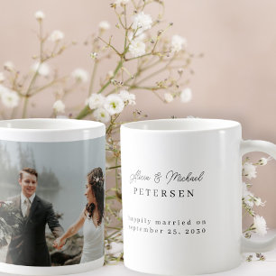 Caneca De Café Modern photo wedding personalized script names