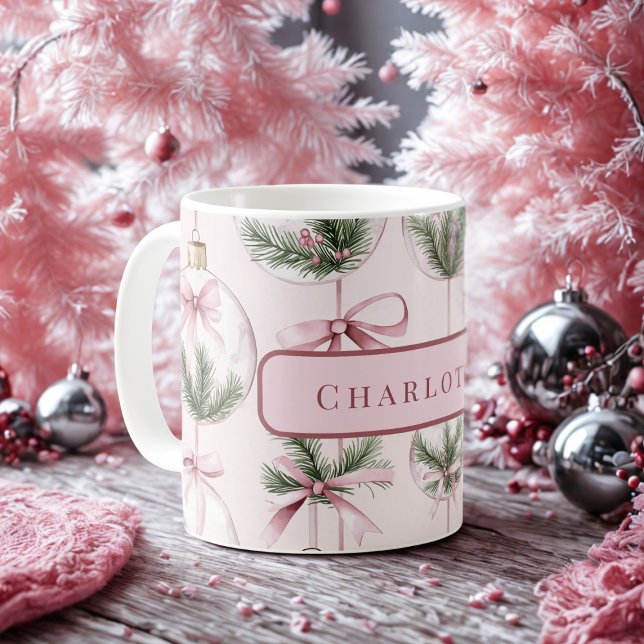 Caneca De Café Modern Pink Christmas Ornament Personalized Mug (Criador carregado)
