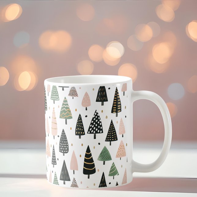 Caneca De Café Modern Pink Christmas Tree Pattern Mug (Criador carregado)