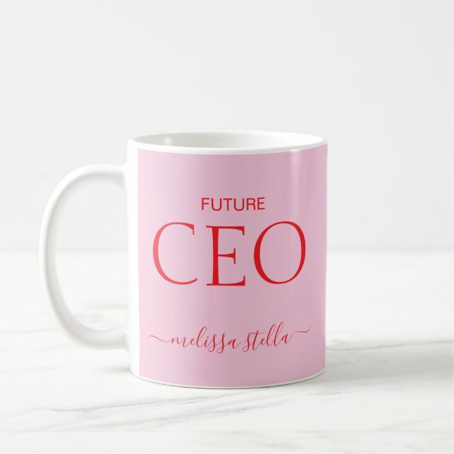 Caneca De Café Modern Pink Future CEO Name | Girly Gift (Esquerda)