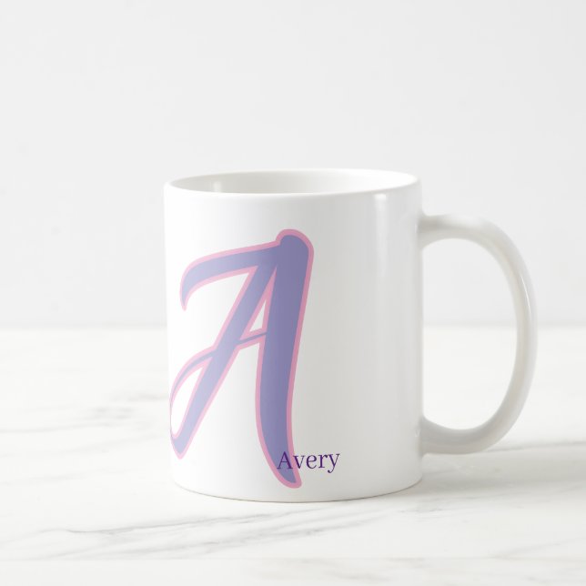 Caneca De Café Modern Pink & Purple Monogram Personalized Name A (Direita)