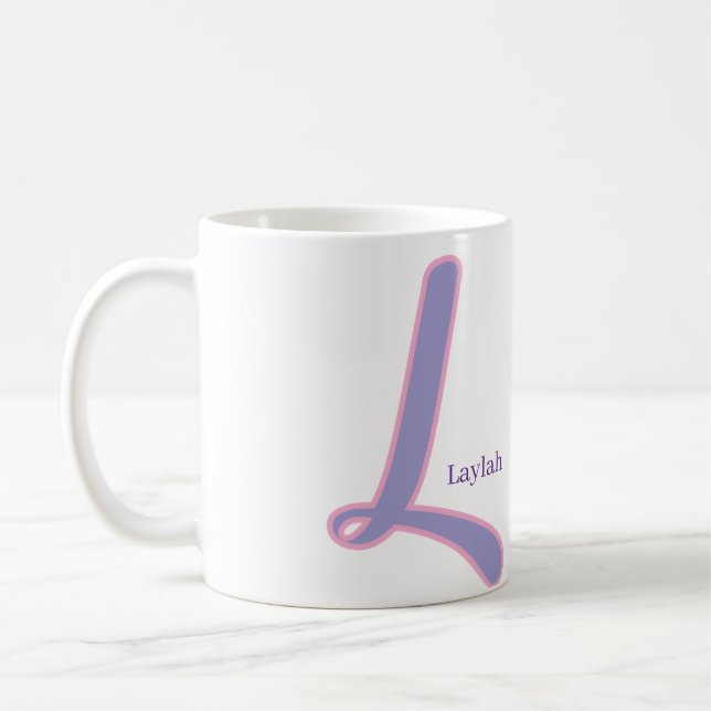 Caneca De Café Modern Pink & Purple Monogram Personalized Name L (Esquerda)