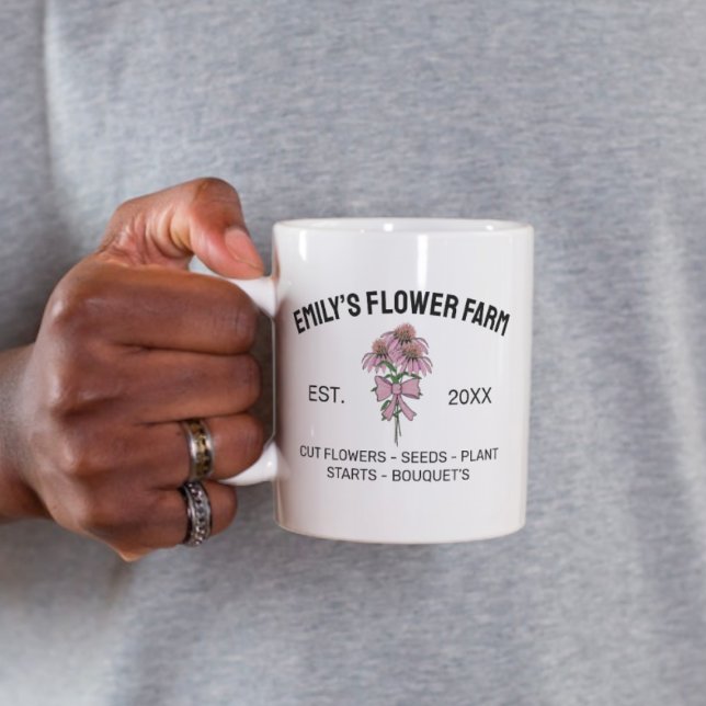 Caneca De Café Modern Pink & White Flower Farm Business Logo (Criador carregado)