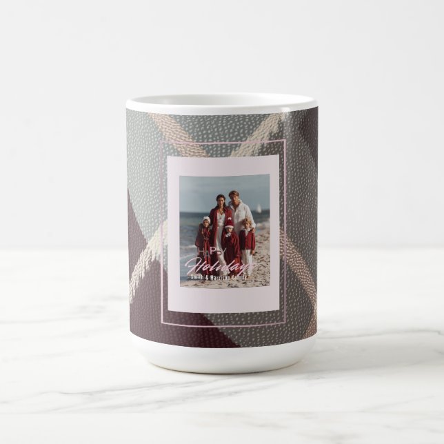 Caneca De Café Modern Plaid Rustic Photo Christmas coffee mug (Centro)