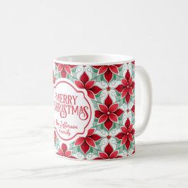 Caneca De Café Modern Poinsettia pattern christmas white bg