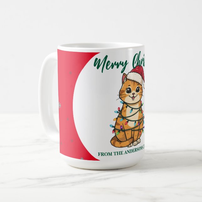 Caneca De Café modern red merry cat snowflake christmas kitten Ca (Frente Esquerda)