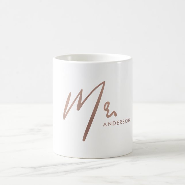 CANECA DE CAFÉ MODERN ROSA DOURADO BLUSH TYPOGRAPHY MR SOBRENOME (Centro)