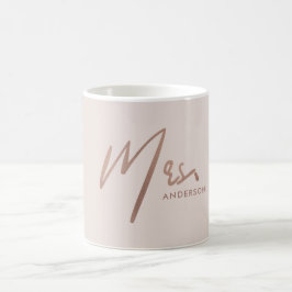 CANECA DE CAFÉ MODERN ROSA DOURADO BLUSH TYPOGRAPHY SOBRENOME