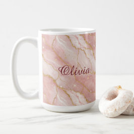 Caneca De Café Modern Rose Quartz Marble Gold Glitter