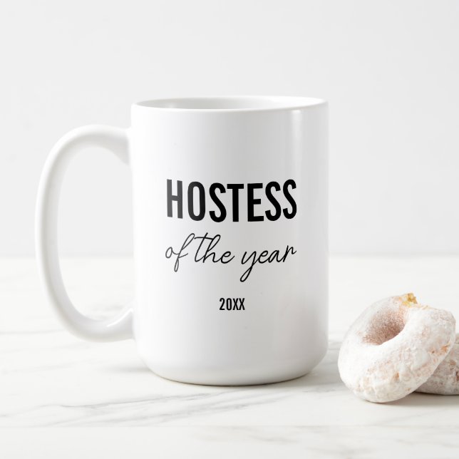 Caneca De Café Modern Simple Black Script Personalized Hostess (Com Donut)